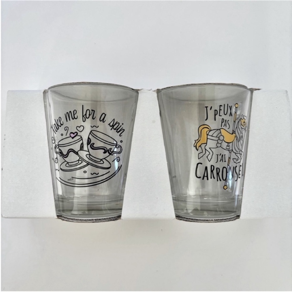 Disneyland Paris Glass Mugs Teacup Carousel Ride Rare Collectible Cups Set of 2